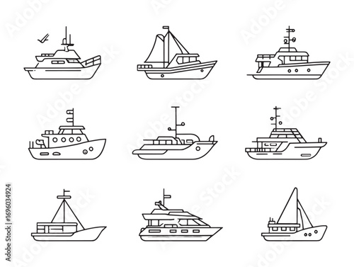 Boat Ultra Minimalist Line Art Icons  