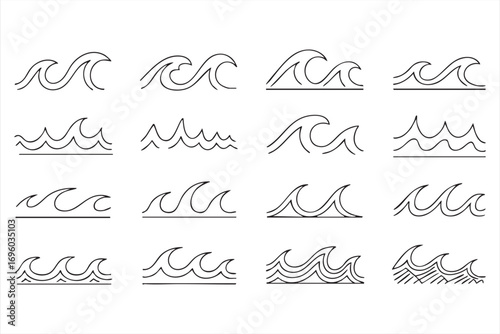 Minimal Water Wave Icons for Sea, Ocean, and Nature Design