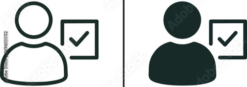 User Verification Icon: A sleek and modern representation of a person with a checkmark, signaling authenticity and approval in a clean and digital visual asset. 