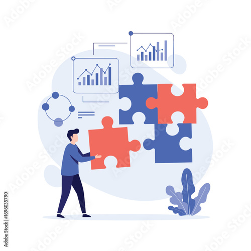 Visualizing a business strategy solution through puzzle pieces and data analytics representation