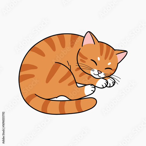Cute Cartoon Ginger Cat in a Relaxed Sleeping Pose.