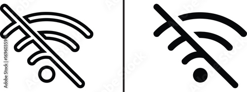 No Wifi Zone:  A graphic depiction of two Wi-Fi icons, each crossed out with a single diagonal stroke. the universally understood symbol communicating no wifi zone.