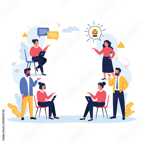 Collaborative teamwork and brainstorming session for innovation and problem solving ideas