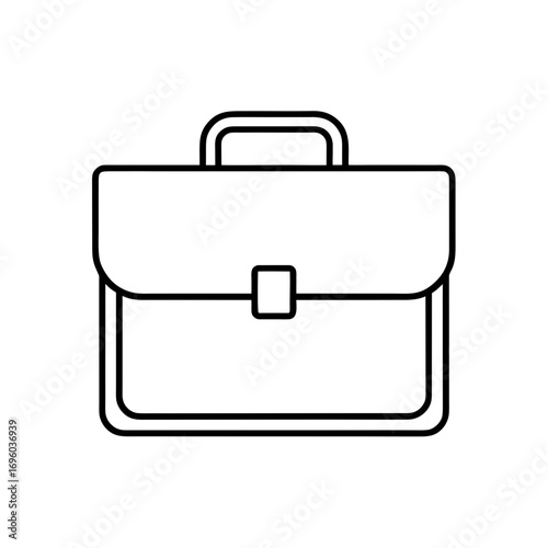 Simple black and white briefcase outline on transparent background