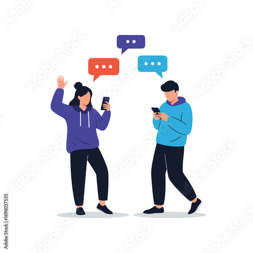 Young people communicating digitally through mobile phones sharing messages and ideas in a virtual space