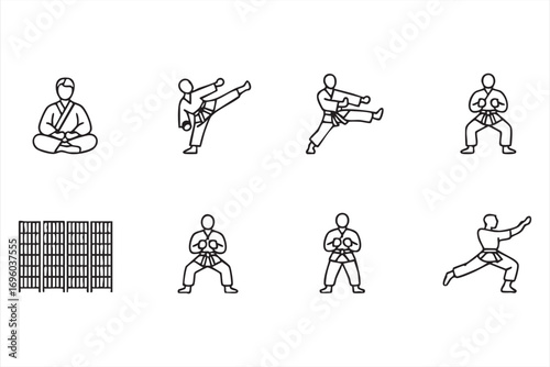 Martial Arts Vector Symbols of Karate Athletes Fighting and Training