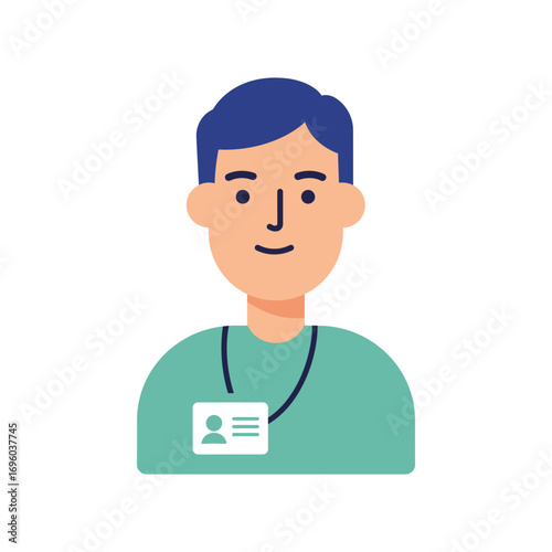 Friendly Profile Icon of a Person Wearing a Light Teal Shirt and ID Badge.