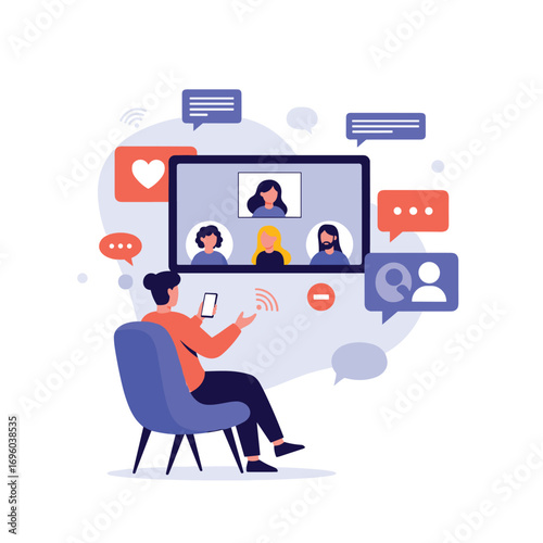 Online meeting technology connecting people across distances for virtual collaboration and communication