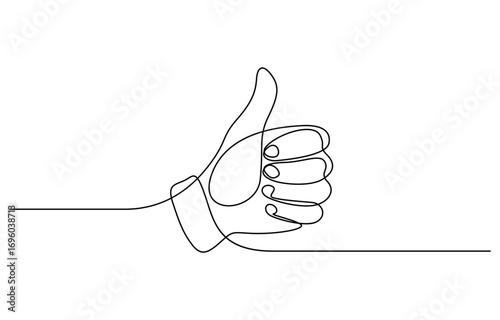 Continuous one line drawing of Hand showing thumb up vector illustration. Editable stroke