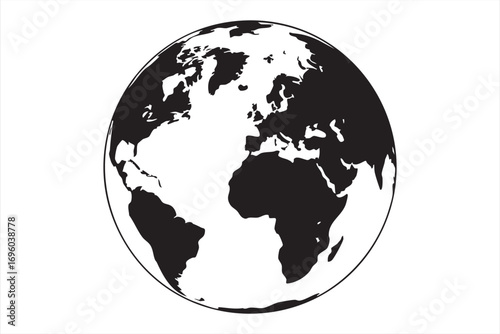 Minimalist Planet Earth Silhouette with Continents Africa and Europe