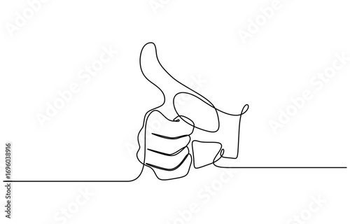 Continuous one line drawing of Hand showing thumb up vector illustration. Editable stroke