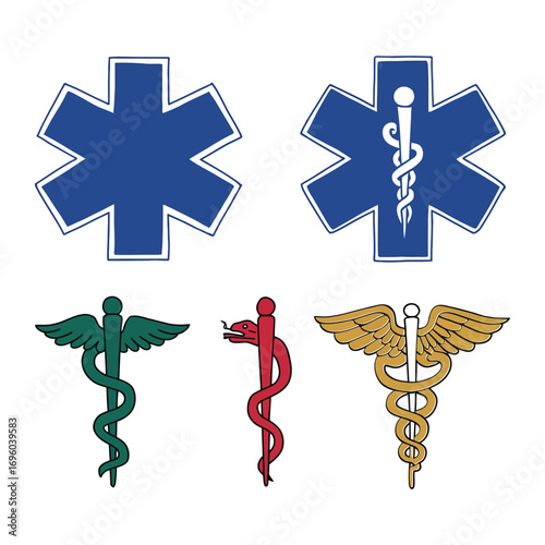 Medical Symbols Vector Set – Star of Life, Rod of Asclepius, and Caduceus Icons