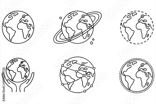 Line Art Icons of Earth Globe for Ecology Travel and Global Business