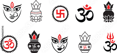 Hindu Om and various  Symbol in Red with Black and White Background