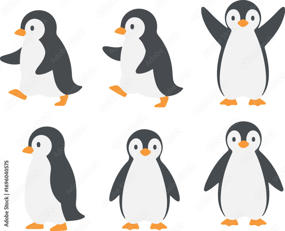 Obraz premium Cute Cartoon Penguins Set