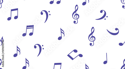 Blue musical notes banner design isolated on white background