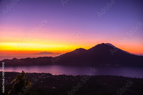Sunrise panorama view from top of Batur volcano