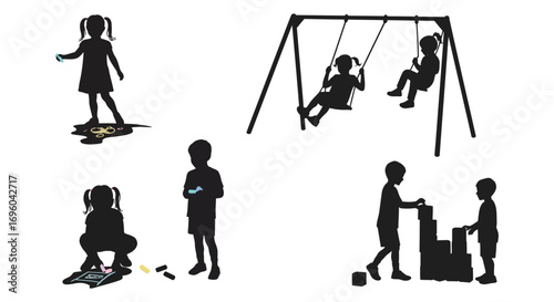 children playing various activities in playground scene