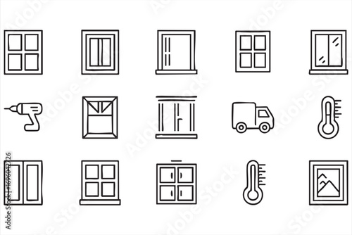 Modern Window and Interior Icons Set for Construction and Renovation Projects