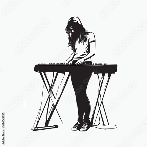 silhouette of a woman playing a keyboard instrument