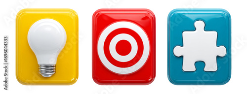 Colorful Icons Representing Ideas, Targets, and Problem Solving