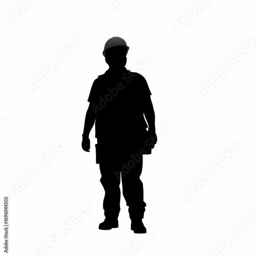 Silhouette of a construction worker in a safety helmet on a white background