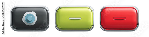 Modern Button Designs in Black, Green, and Red Colors