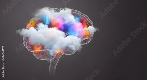 Creative Mind A colorful brain with clouds symbolizing thoughts and ideas