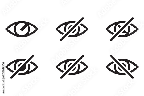 Web and App Design Line Icons Featuring Eye Security and Privacy Controls