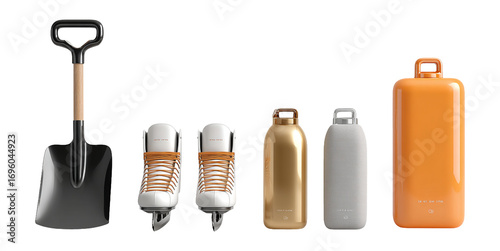 Winter Essentials: Shovel, Ice Skates, Water Bottles, and Gear