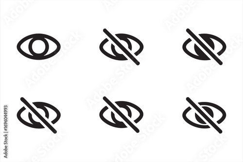 Minimal Outline Icon Pack Featuring Eye Hide and View Symbols for UI UX