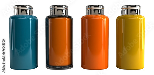 Colorful Glass Bottles in Different Shades of Blue, Orange, and Yellow