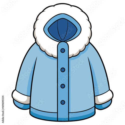A cartoon illustration of a man in a blue coat and a hood