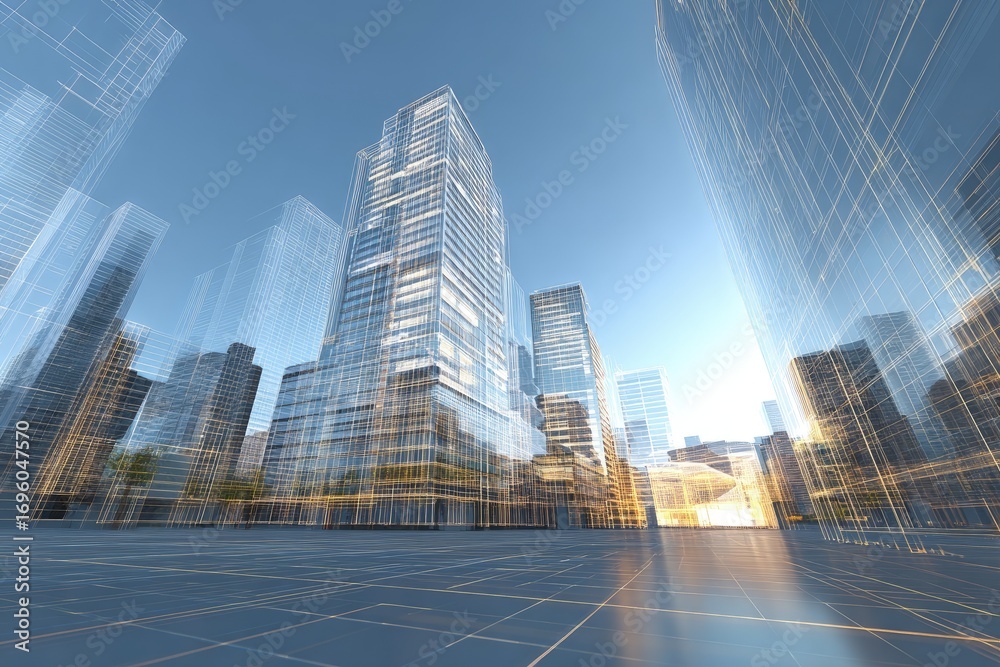 Obraz premium Futuristic Digital Cityscape at Dawn