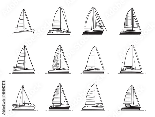 Catamaran ultra minimalist 2D line art