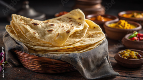 Basket of Fresh Chapati Bread Styled for Restaurant Menu