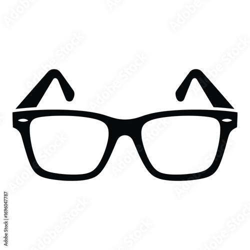 Vector art of black silhouette of classic eyeglasses with thick frames, front view
