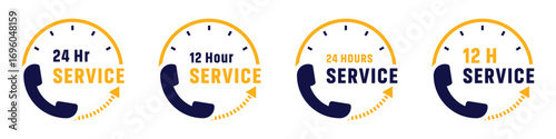 24 hour service icon vector set. 24 hours order execution or delivery service icon. Set 24 hours service duration icon collection. Support 24 hours, Support service symbol. 24 hours icon.