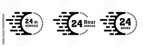 24 hour service icon vector set. 24 hours order execution or delivery service icon. Set 24 hours service duration icon collection. Support 24 hours, Support service symbol. 24 hours icon.