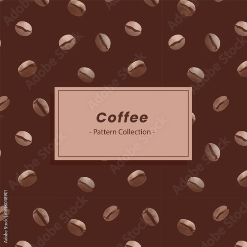 Seamless coffee bean pattern collection. Vector background with roasted beans, brown texture, cafe and barista design. Perfect for packaging, textile, wallpaper, branding and decoration