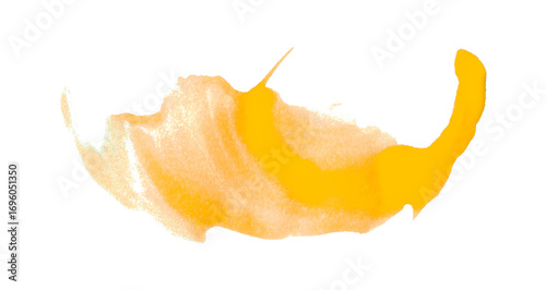 Yellow watercolor composition on transparent background. Hand drawn brush strokes and texture. Abstract brush strokes. Liquid ink pattern.