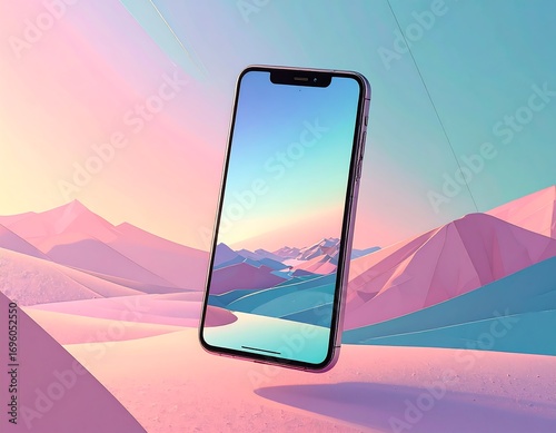 Vibrant phone in a pastel landscape