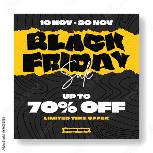 Black Friday Online Sale Social Media Post, banner, ads Template, Discount Offer, Square Banner Retail Deal Vector web banner, Promotional Advertisement for Marketing Design