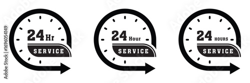 24 hour service icon vector set. 24 hours order execution or delivery service icon. Set 24 hours service duration icon collection. Support 24 hours, Support service symbol. 24 hours icon.