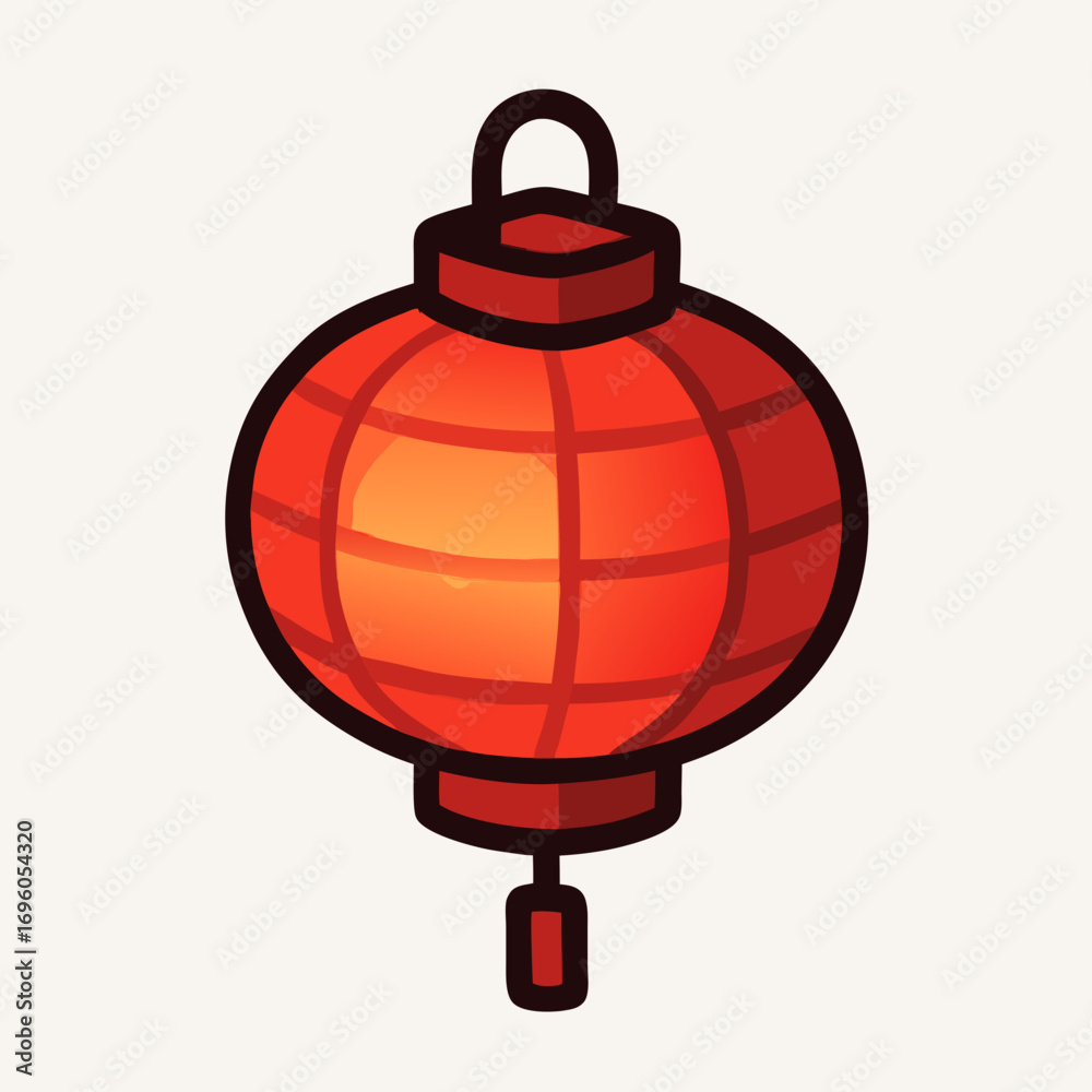Obraz premium Flat style hanging red lantern with warm glow, symbol of festivity and celebration.