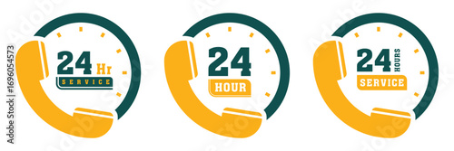 24 hour service icon vector set. 24 hours order execution or delivery service icon. Set 24 hours service duration icon collection. Support 24 hours, Support service symbol. 24 hours icon.