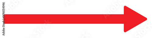 Long arrow icon. Vector trendy long arrow. Red horizontal long arrow vector. Red long arrow pointing to right site on isolated background. Vector illustration.