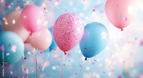 Colorful Balloons and Confetti Create a Festive Atmosphere for Celebration in...