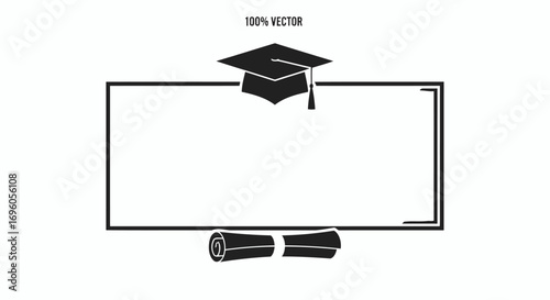 Graduation Cap Diploma and Blank Banner for Congratulations or Achievement