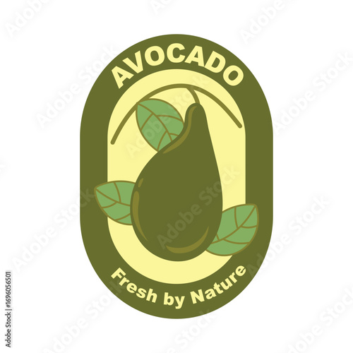 Fresh avocado logo with green leaves and natural theme, featuring fresh by nature text. Perfect for healthy food labels, eco branding, farm products, and packaging design